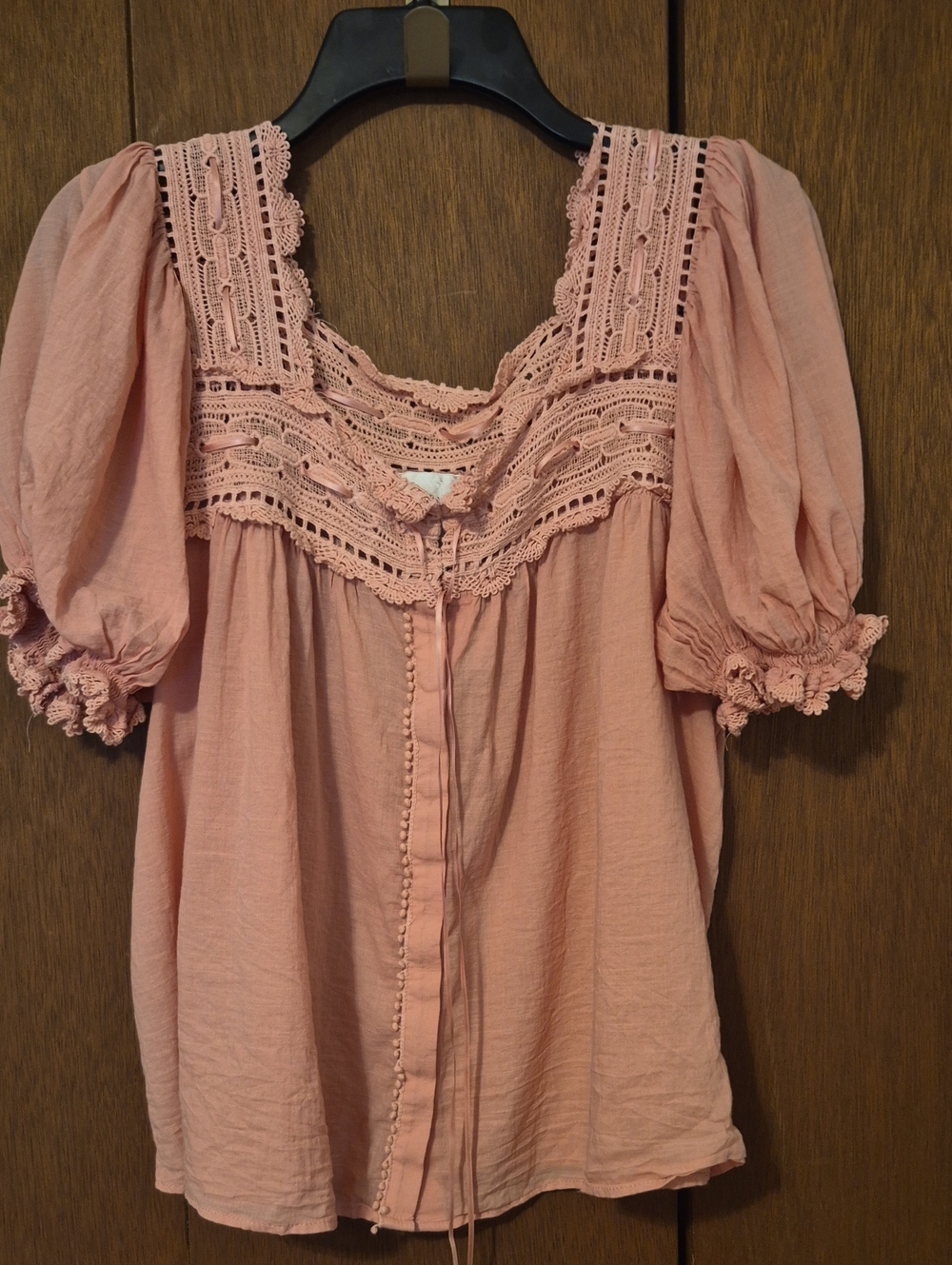 Industry Boho Crochet Trim Peasant Top - Dusty Rose SZ L